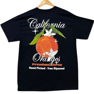 Strange Daze California Oranges Graphic‎ Black Tee Double Hit NWOT